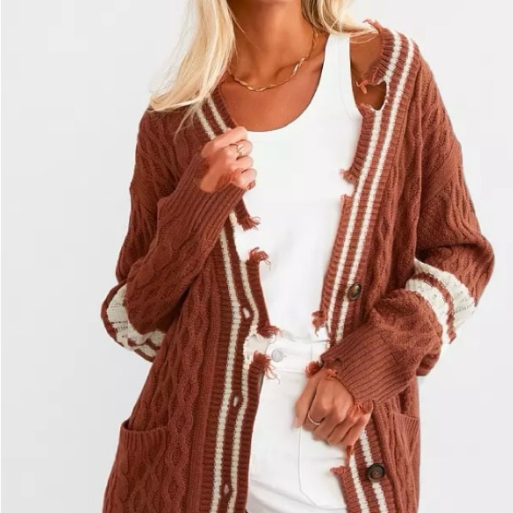 Gilded Intent Destructed Varsity Oversized Cardigan Sweater - NWT